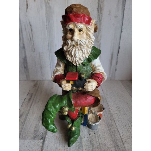 Rustic sitting toy making elf train painting Santa Helper Xmas figure - Picture 1 of 9